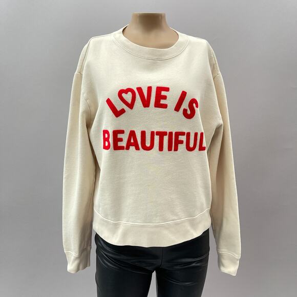 Sandro Love is Beautiful Embroidered Sweatshirt Light Beige Women's Size 1 Small - Picture 3 of 16